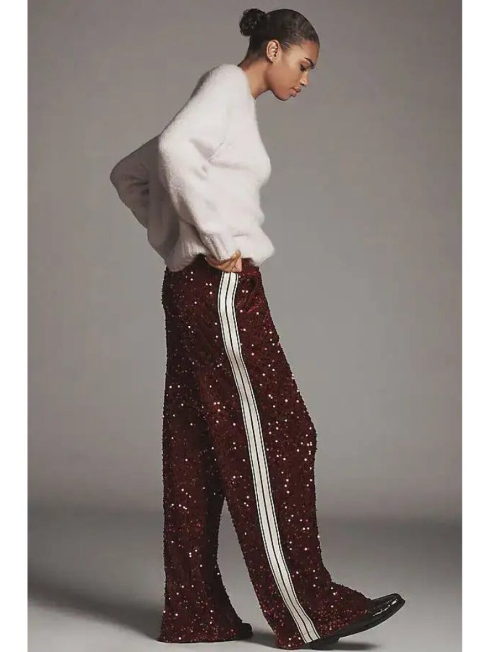 Anthropologie Bishop + Young Sequin Track Pants Size Medium Wine Red NWT $138